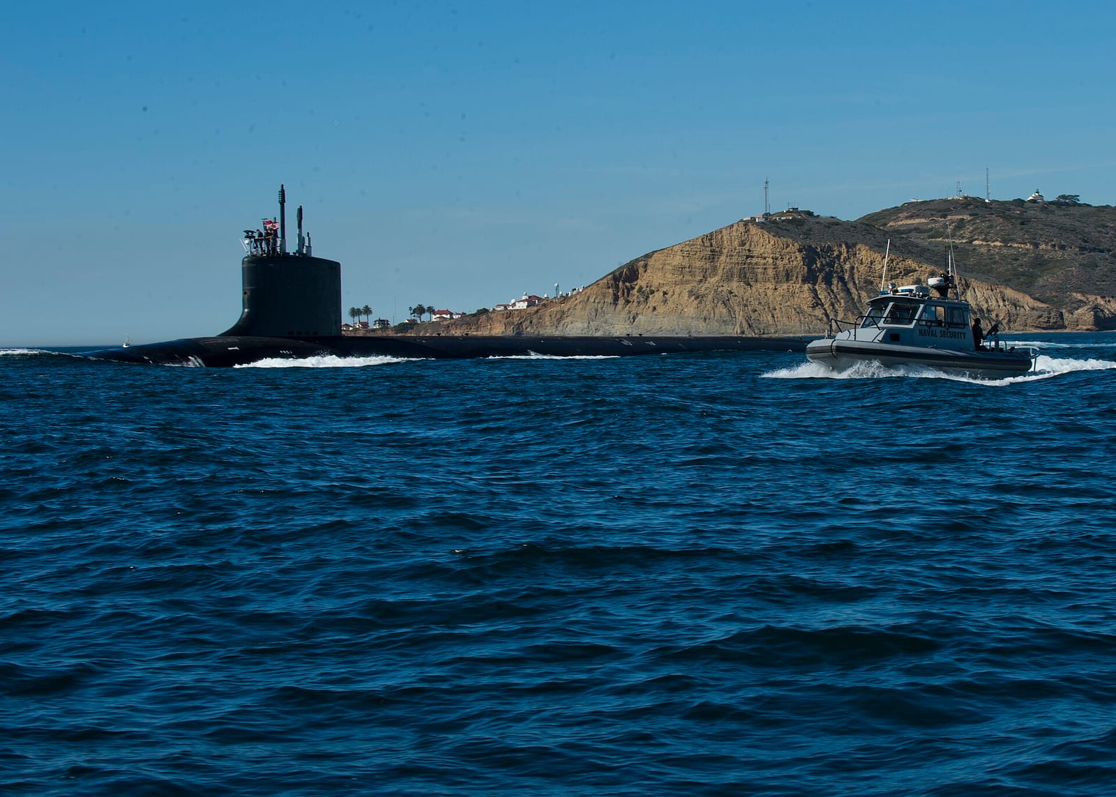 A Virginia-class attack submarine underway off San Diego
